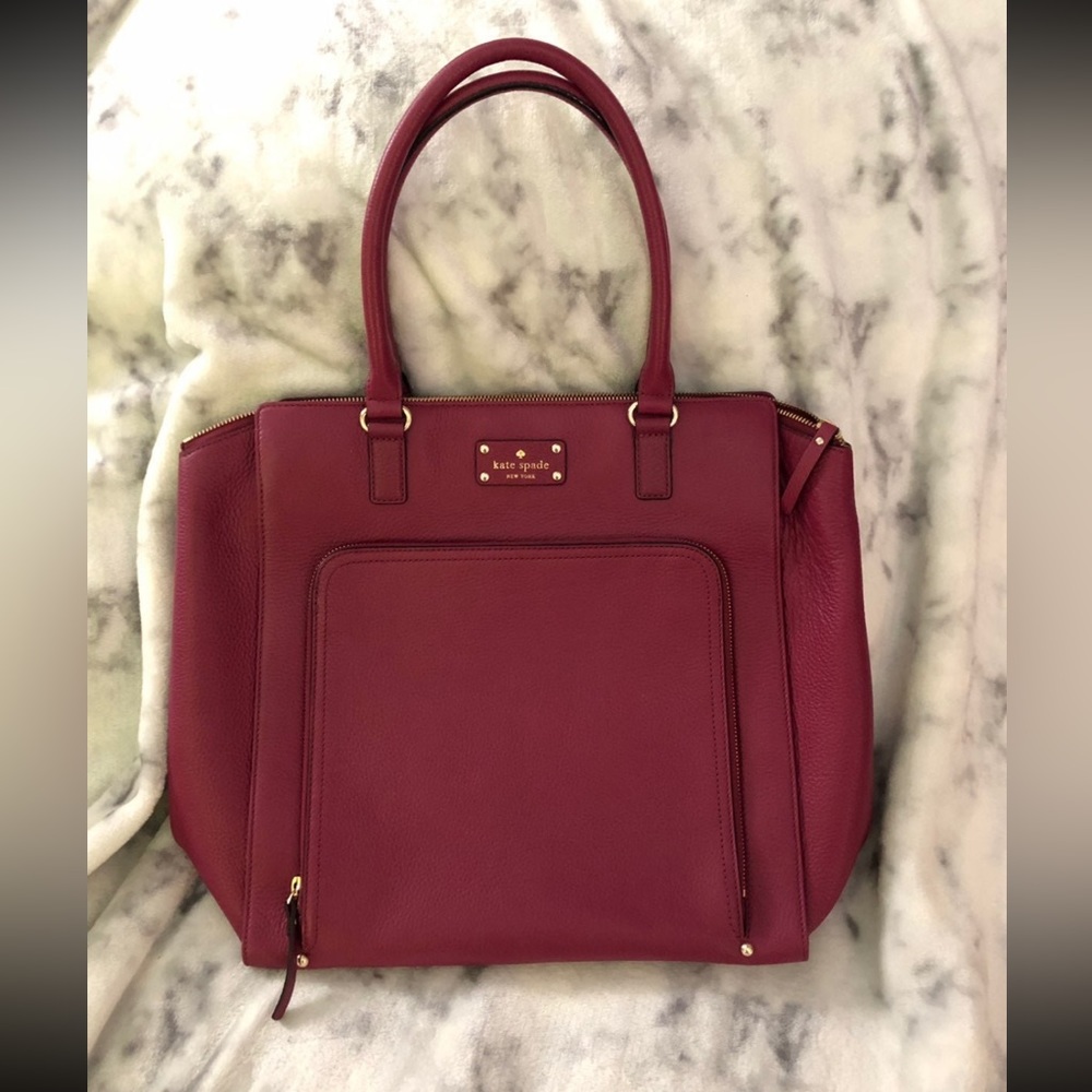 EUC Kate Spade Pebbled Leather Tote - Burgundy